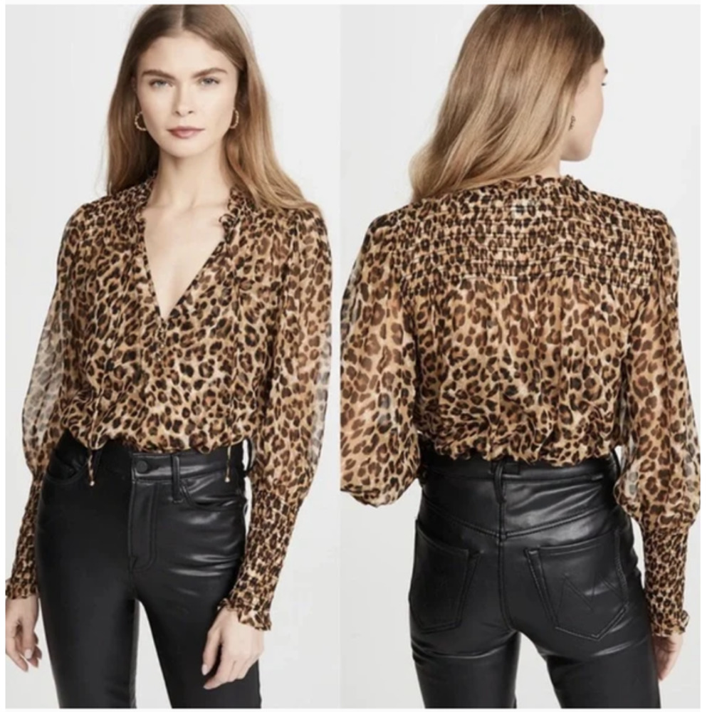 Veronica Beard Jaz 100% Silk Billowy Puff Sleeve Animal Print Blouse - Size 2